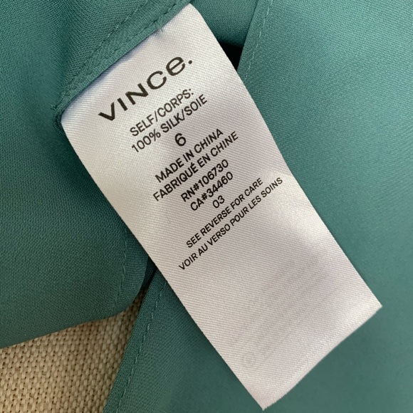 VINCE Sea Glass Long Sleeve Silk Blouse, Sz 6 - Picture 7 of 8